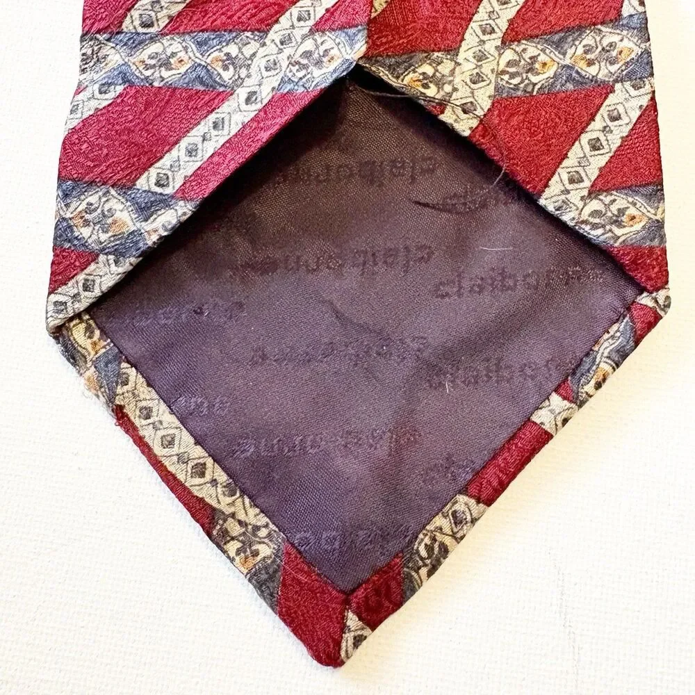 Claiborne Silk Neck Tie Burgundy Tan Chain Stripe Classic Office Made USA